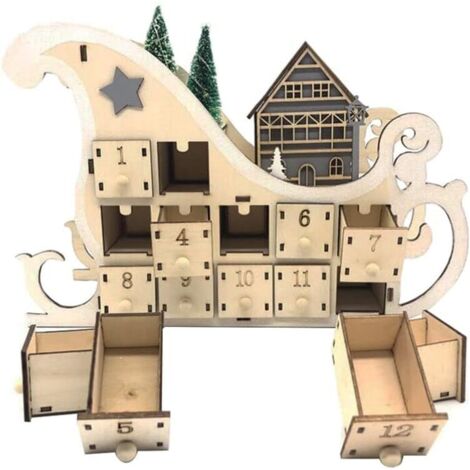 Adventskalender aus Holz zum Befüllen – Weihnachtskalender mit 24 Schubladen – DIY – Schlitten – Weihnachtshaus – Tischdekoration – DIY-Set 2023 – Countdown