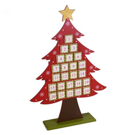Adventskalender roter Holzbaum cm36x8h53