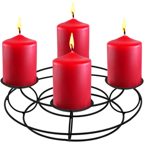 Adventskranz aus Metall in schwarz mit Piks - 29 cm - Kerzenständer mit 4 Haltern für Echtwachs Kerzen - Weihnachten Advent Winter Tisch Deko Gitterkorb Kerzenleuchter