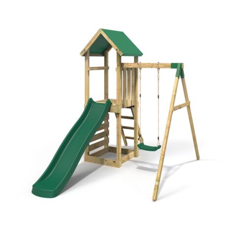 Adventure Wooden Climbing Frame, Swing Set and Slide - Rushmore Green