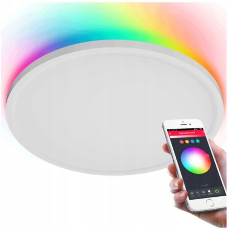 Adviti  Plafonnier LED RGB - 36W - Blanc - Dimmable via application Tuya - Ambiance personnalisable