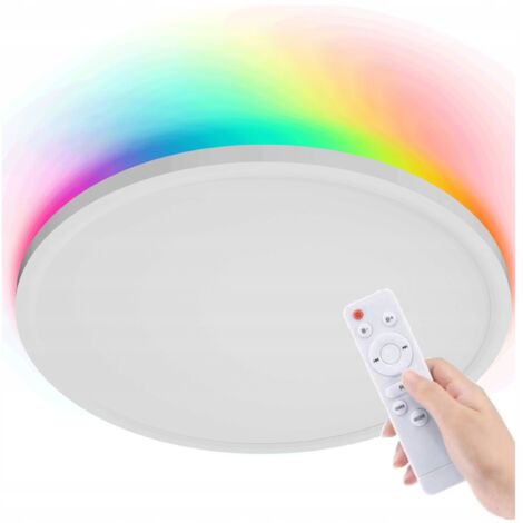 Adviti  Plafonnier LED RGB - 40 cm - Blanc - Dimmable - Télécommande incluse - Design moderne