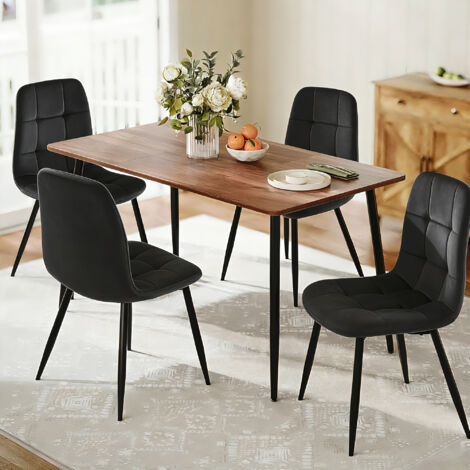 ADWOLT Lot de 4 Chaise de salle à manger - chaise Scandinave avec assise et dossier rembourrés en velours -pieds en métal -noir