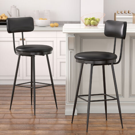 ADWOLTTabourets de bar Lot de 2,Chaise de Cuisine Haute,assise rembourrée, PU, pieds en métal,hauteur d'assise 65 cm, noir