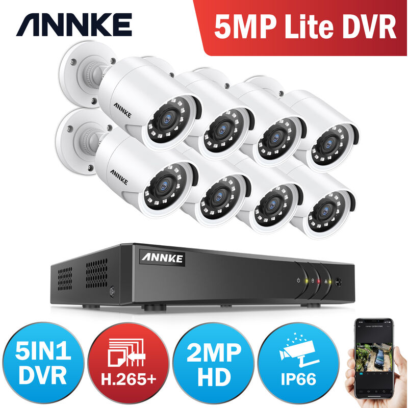 

ANNKE 5MP 16 canales 5 en 1 DVR Sistema de cámara de seguridad CCTV con cámaras HD de 1080P resistentes a la intemperie para exteriores en interiores