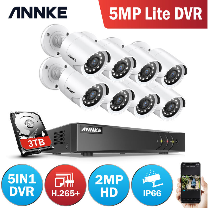 

ANNKE 5MP 16 canales 5 en 1 DVR Sistema de cámara de seguridad CCTV con cámaras HD de 1080P resistentes a la intemperie para exteriores en interiores