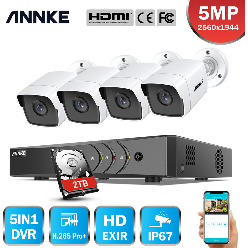 

Annke - Sistema de cámara de seguridad con cable de 5MP H.265 + DVR con cámaras PIR de 5MP para exteriores kits de videovigilancia 4 cámaras - Disco