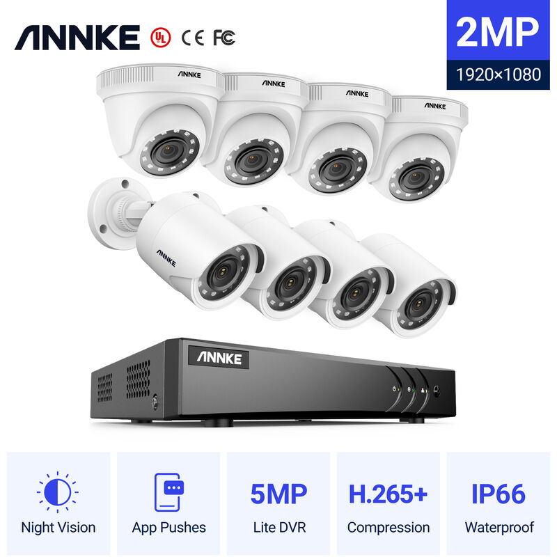 

ANNKE Home Sistema de cámara de seguridad CCTV con cable de 8 canales 5MP 5 en 1 DVR con cámaras HD de 1080P para videos en interiores y exteriores