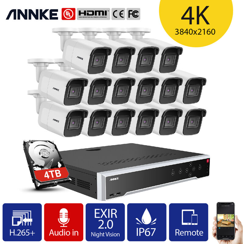 

ANNKE Bullet Security Camera System 8MP 4K Ultra HD PoE ONVIF NVR con cámaras IP con cable 12MP 32CH NVR H.265 + para kits de videovigilancia al aire