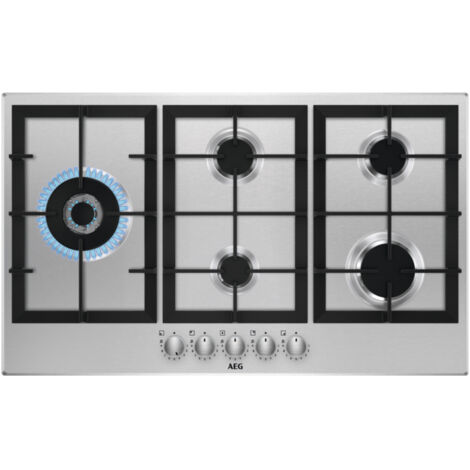 AEG HGB95522SM Piano cottura a gas Serie 6000 Slim Line 90 cm. Colore del prodotto: Acciaio inox, Posizionamento dell'apparecchio: Da incasso, Dimensione della larghezza del piano cottura: 90 cm. T...
