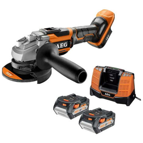 AEG – Meuleuse 18V Brushless 125mm – 2 batteries 5,0Ah – Vitesse 11000 tr/min – Carter aluminium pour solidité – Pour béton armé