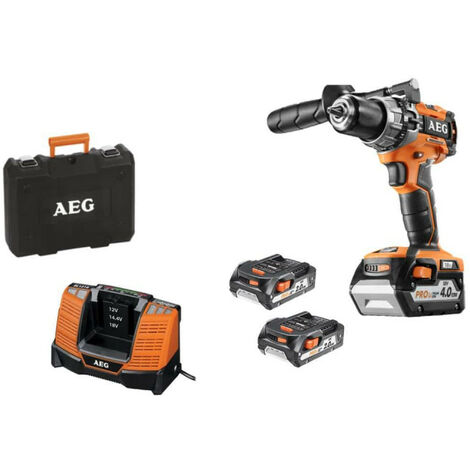 AEG – Perceuse compacte brushless 18V – 3 batteries 2.0Ah et 4.0Ah – Couple 65Nm pour perçage béton – Coffret de transport – BSB18C2BLLIX03C