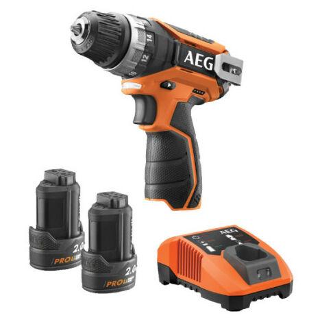AEG – Perceuse-visseuse 12V Li-ion avec 2 batteries 2.0Ah – Moteur 34Nm pour perçage bois et acier – Chargeur 40min inclus – Éclairage LED - BS12C2-202C