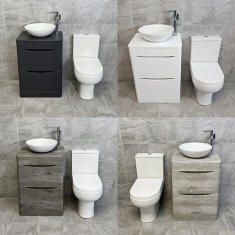 Aegean Floorstanding Vanity & Toilet Set Unit With Wok Basin & Tap In 4 Colours, Matt Dark Grey