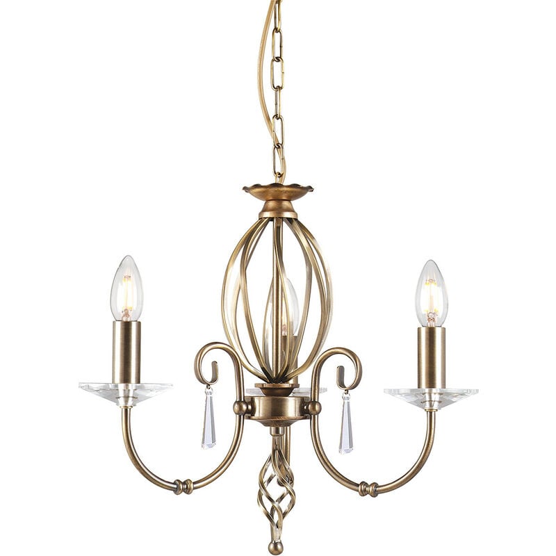 Aegean - Chandelier 3 Light Aged Brass Finish, E14 - Elstead