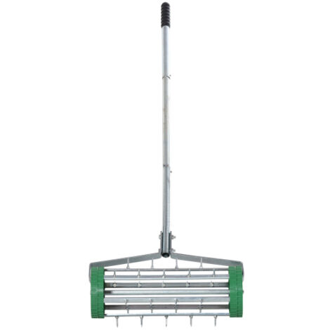 Aérateur de gazon Longueur de poignée réglable Scarificateur manuel Aération de gazon Rouleau à pointes Aérateur de gazon roulant Entretien du gazon Jardin Tube galvanisé Vert+Argent 139 x 43,5 x 15 c