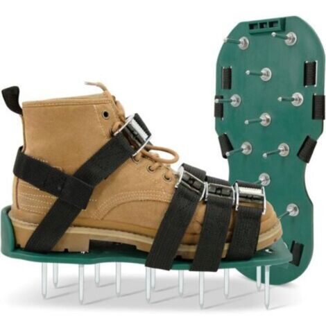 Aérateur de gazon manuel taille universelle avec 2 sangles réglables avec boucles sécurisées, chaussures aératrices pour aérer efficacement le sol de la pelouse