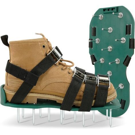 Aérateur de gazon manuel taille universelle avec 2 sangles réglables avec boucles sécurisées, chaussures aératrices pour aérer efficacement le sol de la pelouse