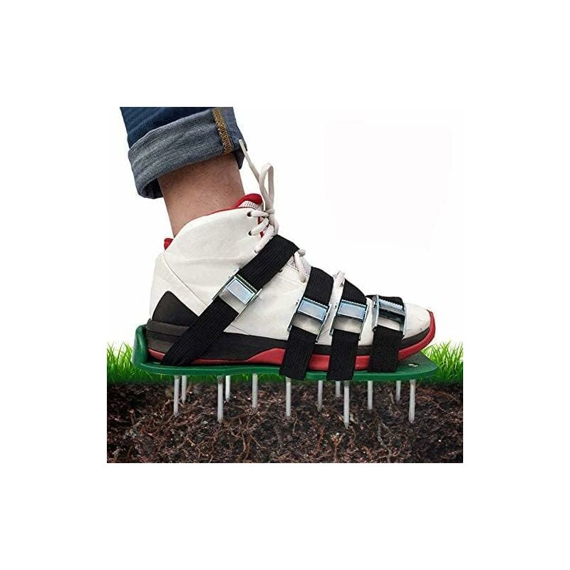 Aérateur de pelouse chaussures aérateur de pelouse chaussures à pointes avec 4 sangles réglables et scarificateur en métal pour aérateur de pelouse