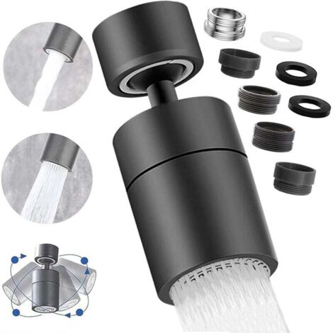 Aérateur de Robinet, 360° Pivotant Embout Robinet Cuisine, 2 Modes Mousseur Robinet Economie Eau, Pour Robinet Pour Éviers de Cuisine Salle de Bain lavabo (Noir)