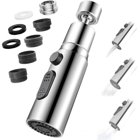 Aérateur de Robinet, 360° Pivotant Embout Robinet Cuisine avec 3 Modes Douchette Mousseur Robinet Economie Eau, Adaptateur Economiseur D'eau Pour Robinet Salle De Bain lavabo (Argent)