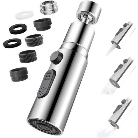 Aérateur de Robinet, 360° Pivotant Embout Robinet Cuisine avec 3 Modes Douchette Mousseur Robinet Economie Eau, Adaptateur Economiseur D'eau Pour Robinet Salle De Bain lavabo (Argent)