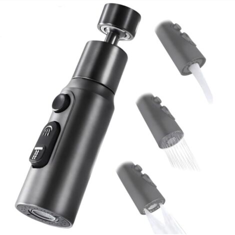 Aérateur de Robinet, 360° Pivotant Embout Robinet Cuisine avec 3 Modes Douchette Mousseur Robinet Economie Eau, Adaptateur Economiseur D'eau Pour Robinet Salle De Bain lavabo (Noir)
