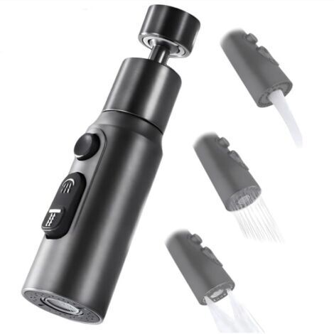 Aérateur de Robinet, 360° Pivotant Embout Robinet Cuisine avec 3 Modes Douchette Mousseur Robinet Economie Eau, Adaptateur Economiseur D'eau Pour Robinet Salle De Bain lavabo (Noir)