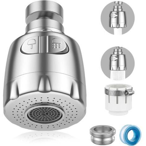 Aérateur de Robinet, 360° Pivotant Robinet, Gorgeurs Aérateur Robinet, à économie d'eau Robinet Filtre Régulateur Spray Tête Buse pour Cuisine Salle de Bains, 2 Modes, Argenté