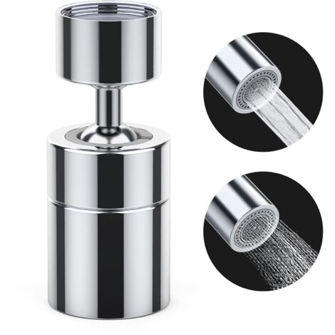 Aérateur de robinet, aérateur de robinet double sortie en laiton massif 360°, interrupteur rotatif, douche, mousse, compatible