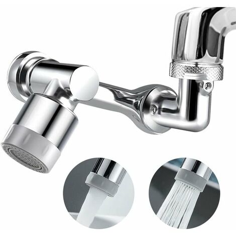 Aérateur de robinet, aérateur de robinet rotatif à 1080° avec 2 fonctions de pulvérisation, aérateurs pour robinets, rallonge de robinet universelle en laiton massif, chrome
