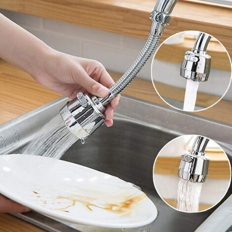 Aérateur de robinet avec filtre anti-éclaboussures, buse de cuisine en métal à 360°, filtre d'économie d'eau et rallonge de robinet d'évier (blanc)