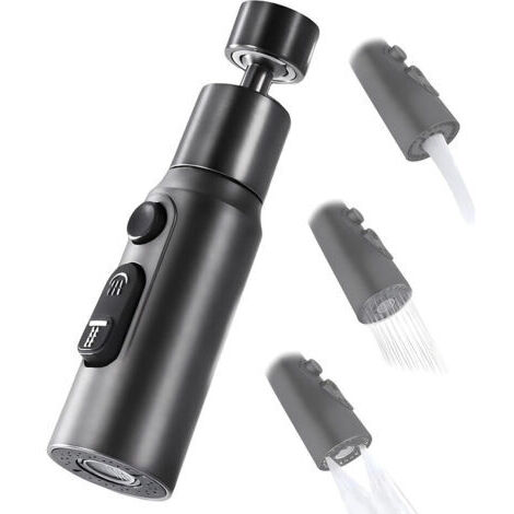Aérateur de robinet, buse de robinet de cuisine pivotante à 360° avec 3 jets, aérateur de robinet économe en eau (noir)
