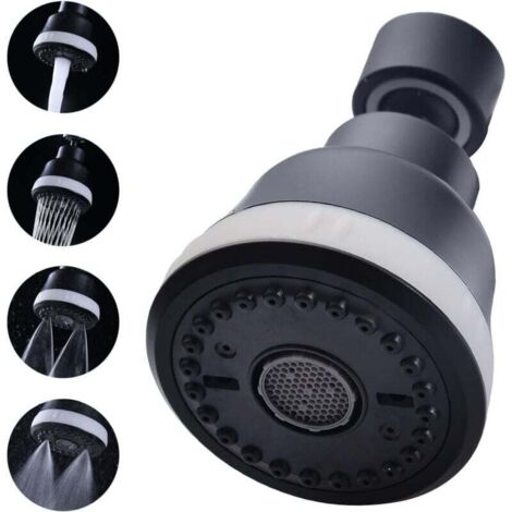 Aérateur de robinet de cuisine noir, 4 modes, aérateur de robinet à économie d'eau à 360°, avec raccord en laiton.