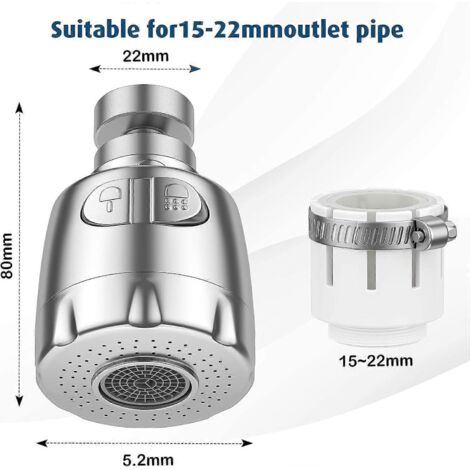 Aérateur de robinet, filtre rotatif à 360°, aérateur de robinet, régulateur de débit et filtre pour robinet économe en eau, embout de pulvérisation pour cuisine et salle de bain, argent