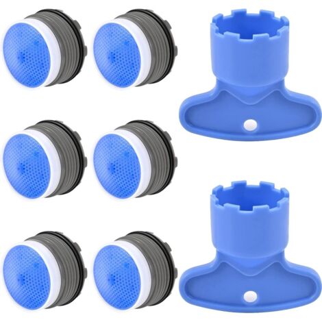 Aérateur de robinet M18 x 6 pièces pour économie d'eau, incluant clé d'installation, filtre et accessoires de robinet, raccord de robinet bleu.