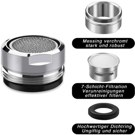 Aérateur de robinet M24, kit de 6 pièces, aérateur économe en eau avec filtre en acier inoxydable et ABS, comprenant 6 joints et 1 clé d'aérateur chromée pour robinets de salle de bain et de cuisine –