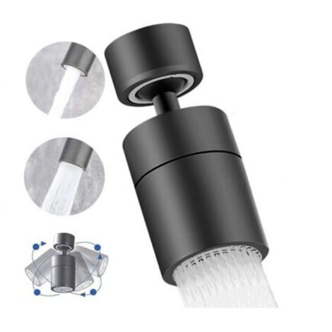 Aérateur de Robinet Noir, 360° 2 Modes d'Économie d'Eau, Pour Cuisine et Salle de Bain