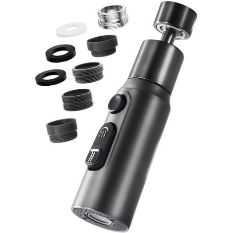 Aérateur de robinet pivotant 360° avec 3 modes, mousseur économie d'eau. Adaptateur pour robinet salle de bain/lavabo, noir.