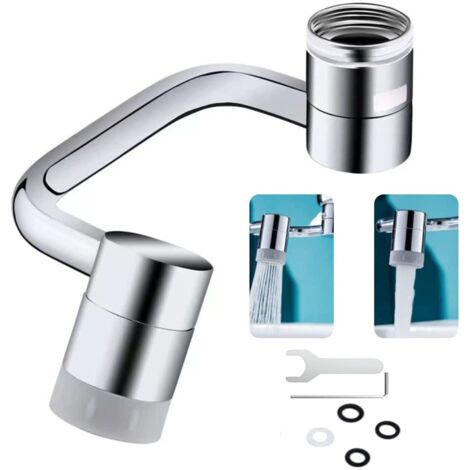 Aérateur de robinet pivotant à 1080°, robinet universel en laiton massif avec protection anti-éclaboussures, montage sur lavabo, double jet (2 jets), chromé