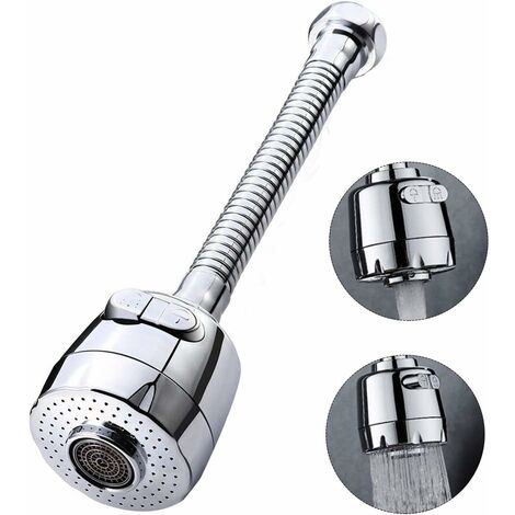 Aérateur de robinet pivotant à 360 degrés Tête de robinet de cuisine 2 modes Pommeau de douche réglable Pulvérisateur de filtre pour cuisine salle de bain (Long)