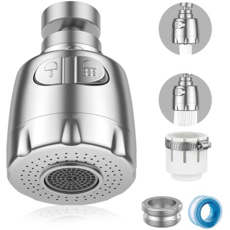 Aérateur de robinet pivotant à 360°, embout de pulvérisation avec filtre et régulateur pour robinet économe en eau, idéal pour la cuisine et la salle de bain. 2 modes de pulvérisation, couleur argent.