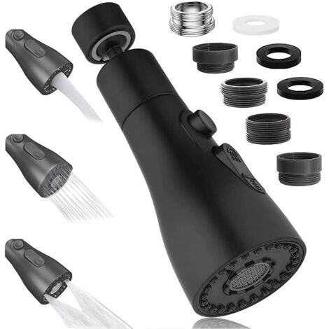 Aérateur de Robinet Pivotant à 360°, Embout Robinet Cuisine avec 3 Modes, Douchette Mousseur Robinet Economie Eau, Adaptateur de Rallonge de TêTe de Robinet Salle De Bain lavabo (Noir)