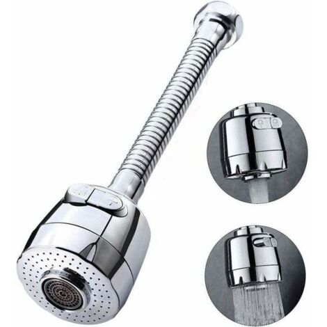 Aérateur de robinet pivotant à 360°  – Pommeau de robinet cuisine/salle de bain avec 2 modes : économie d’eau et jet pulvérisateur, installation facile