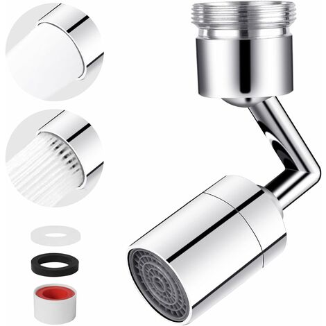 Aérateur de Robinet Pivotant à 720 °, Adaptateur de Buse pour Robinets avec Filetage M22/M24, Double Fonction Aérateur de Robinet Filtre, Robinet à Économie Eau Réglable en Alliage Zinc