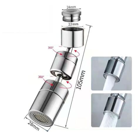 Aérateur de robinet pivotant en laiton, 2 positions, jet réglable, économie d'eau, adaptateur pour robinet pivotant M22-M24, compatible salle de bain et cuisine.