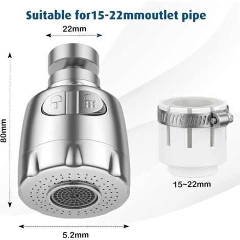 Aérateur de robinet, robinet pivotant à 360°, aérateur de robinet à économie d'eau, buse de régulateur de filtre de robinet à économie d'eau de cuisine et de salle de bains, argent