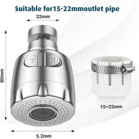 Aérateur de robinet, robinet pivotant à 360°, aérateur de robinet à économie d'eau, buse de régulateur de filtre de robinet à économie d'eau de cuisine et de salle de bains, argent
