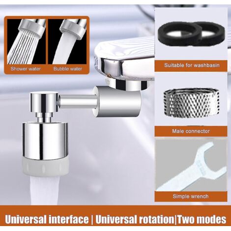Aérateur de robinet universel pivotant à 1080° avec bras robotisé rotatif pour évier de cuisine pliable - B