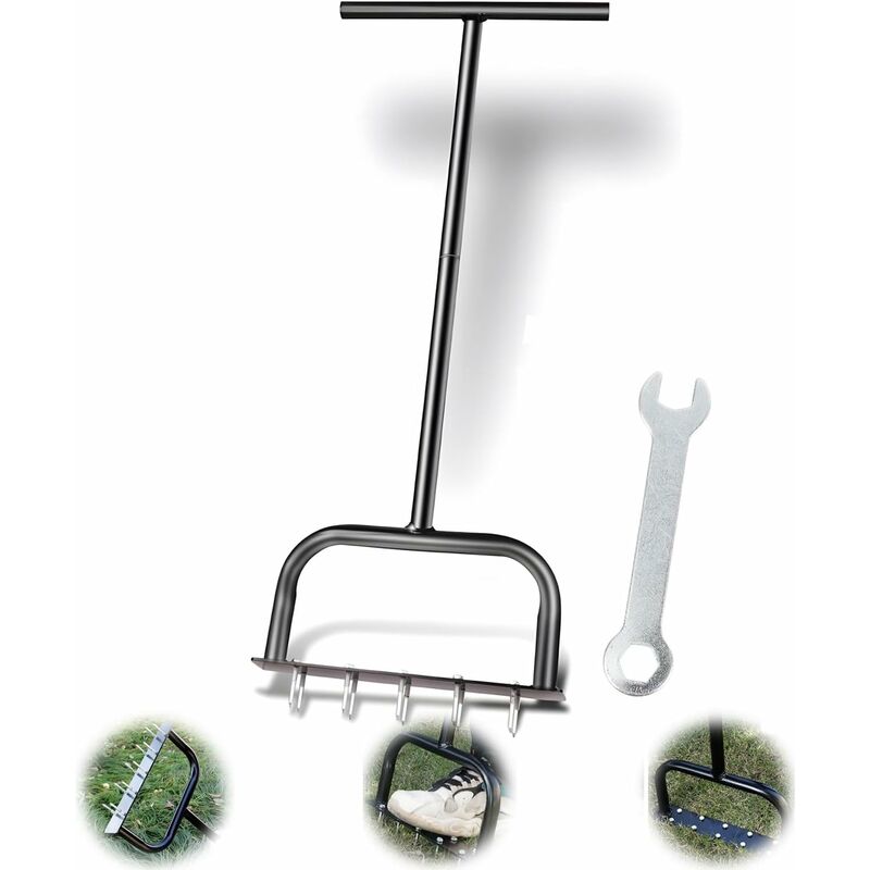 Aérateur manuel avec 10 clous, idéal pour l'aération de la pelouse et le pic de pelouse, large plaque de pied, aérateur efficace pour pelouse